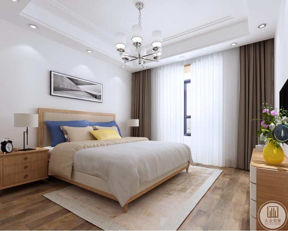 卧室整体效果图-则以简单舒适为主，选择尺寸合适的收纳置物架，在墙壁与置放使用频率高的物件，随拿随放，将空间布局利用到最大化。