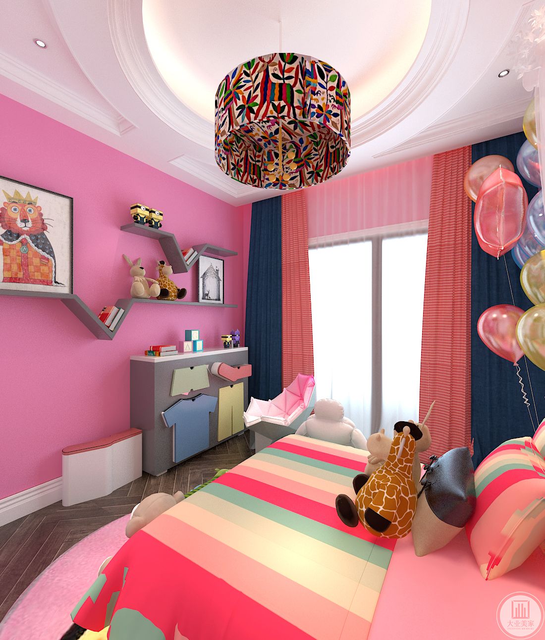 二楼 女孩房 -粉嫩软萌，女儿的房间颜色偏粉嫩系，整体框架围绕着女儿的喜好，体现了不同性别年龄阶段孩子的气质和喜好