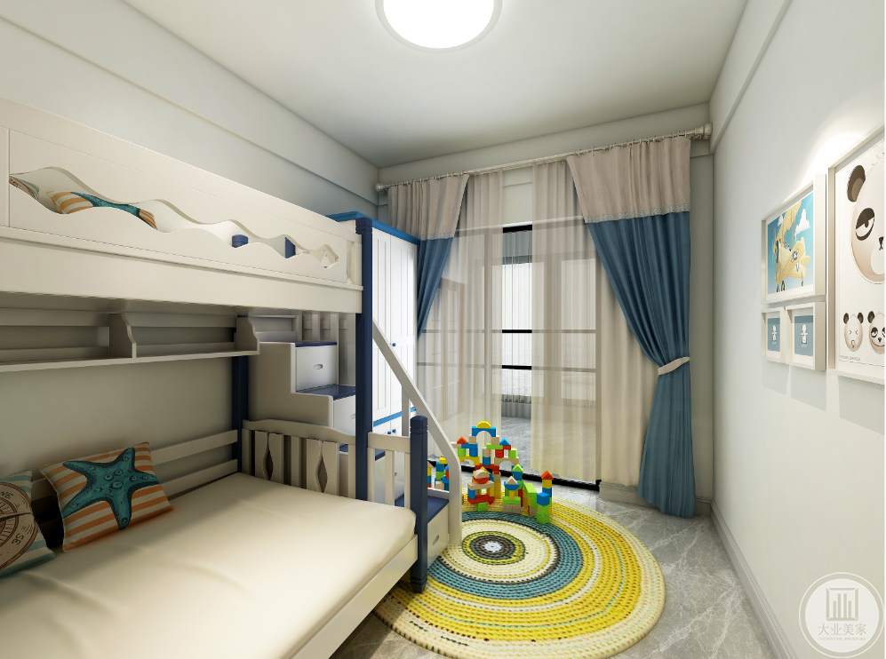 次卧 很对小孩都会喜欢上下铺的设计，会让空间增加趣味性。