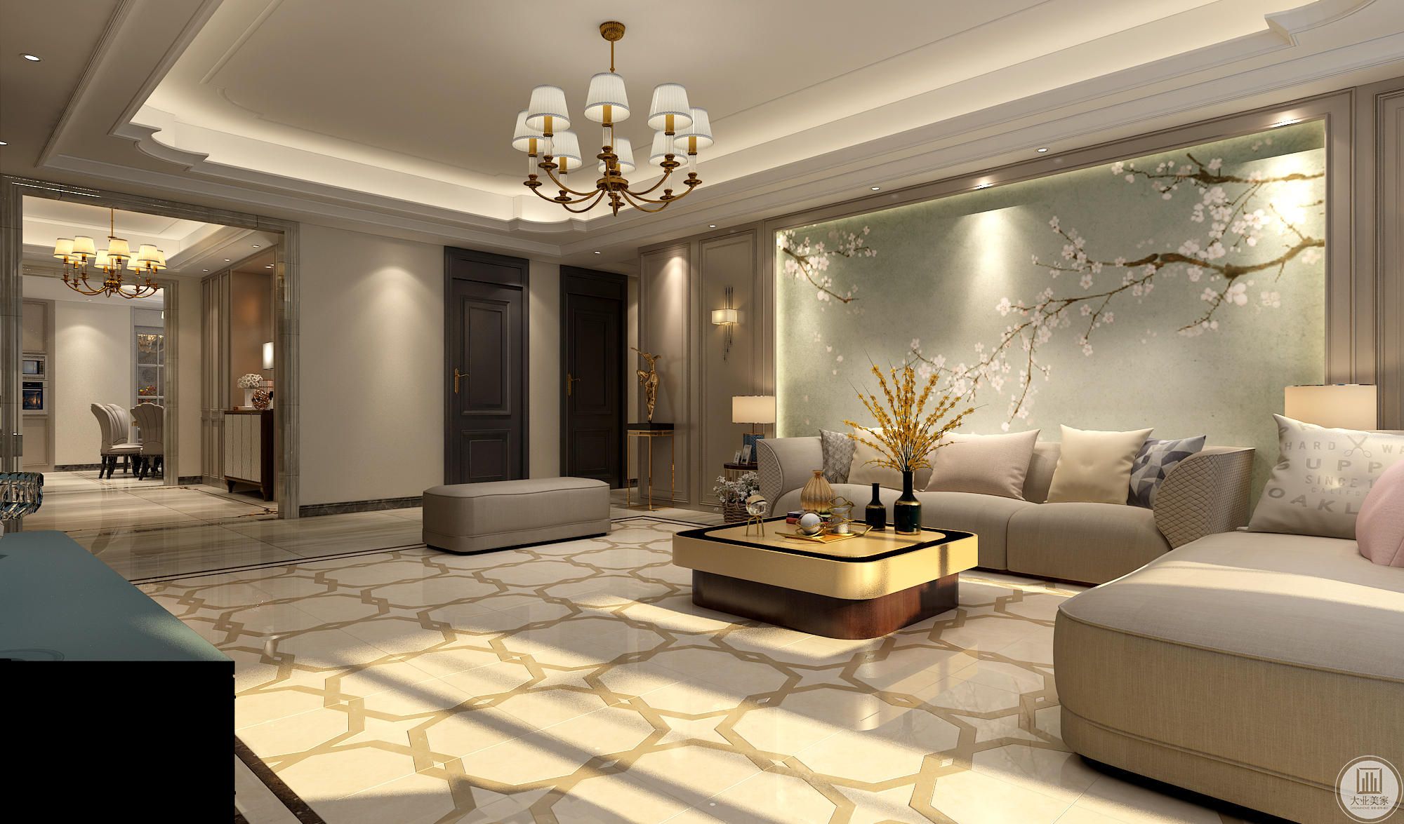 舒适的造型组合沙发，搭配上乘质感的茶几，彰显品质。