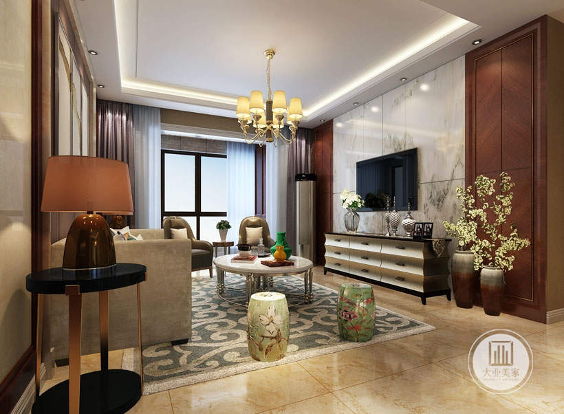 客厅的整体设计既保留了材质、色彩的感受,同时摒弃了复杂的肌理和装饰,吸收现代风格的优点,简化了线条,凸显简洁,更加突出惬意和浪漫。