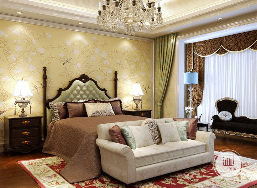 卧室效果图-主卧空间，以简约的设计手法构筑纯粹的生活情境。白黄色与浅咖色相呼应，从而贯穿整个场域，静谧与质感的格调氤氲而生。