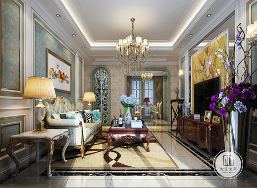 暖色调的客厅设计，主要以米黄色为主调，简洁的造型，细节的设计，完美的融合在欧式风格的装修设计中，奢华而不单调的大气！