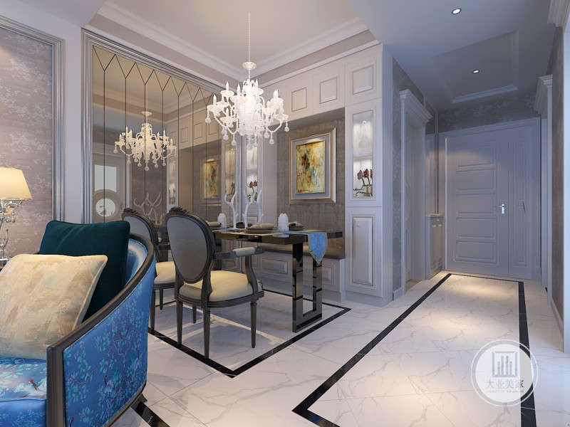 客厅运用温柔明亮的浅白色、亮蓝色营造空间氛围，让空间产生浓郁的“暖”感，唤起开启美好生活的向往! ​