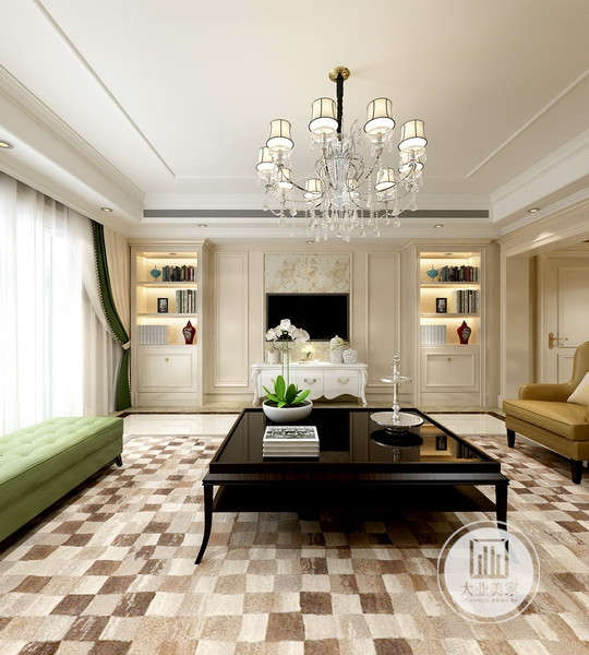 客厅的整体设计既保留了材质、色彩的感受,同时摒弃了复杂的肌理和装饰,吸收古典风格的优点,简化了线条,凸显简洁,更加突出惬意和浪漫。